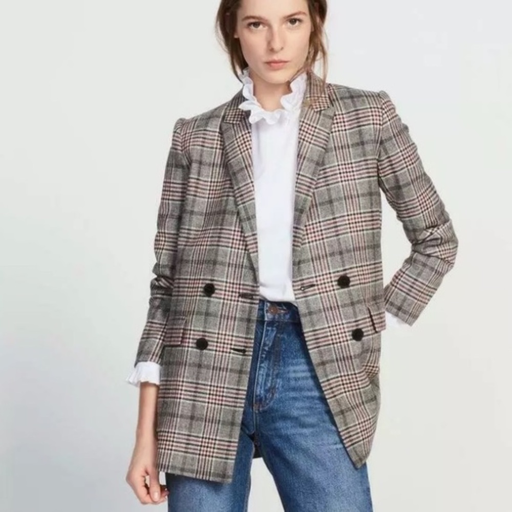 SANDRO Lauryn WOOL Boyfriend Plaid Blazer